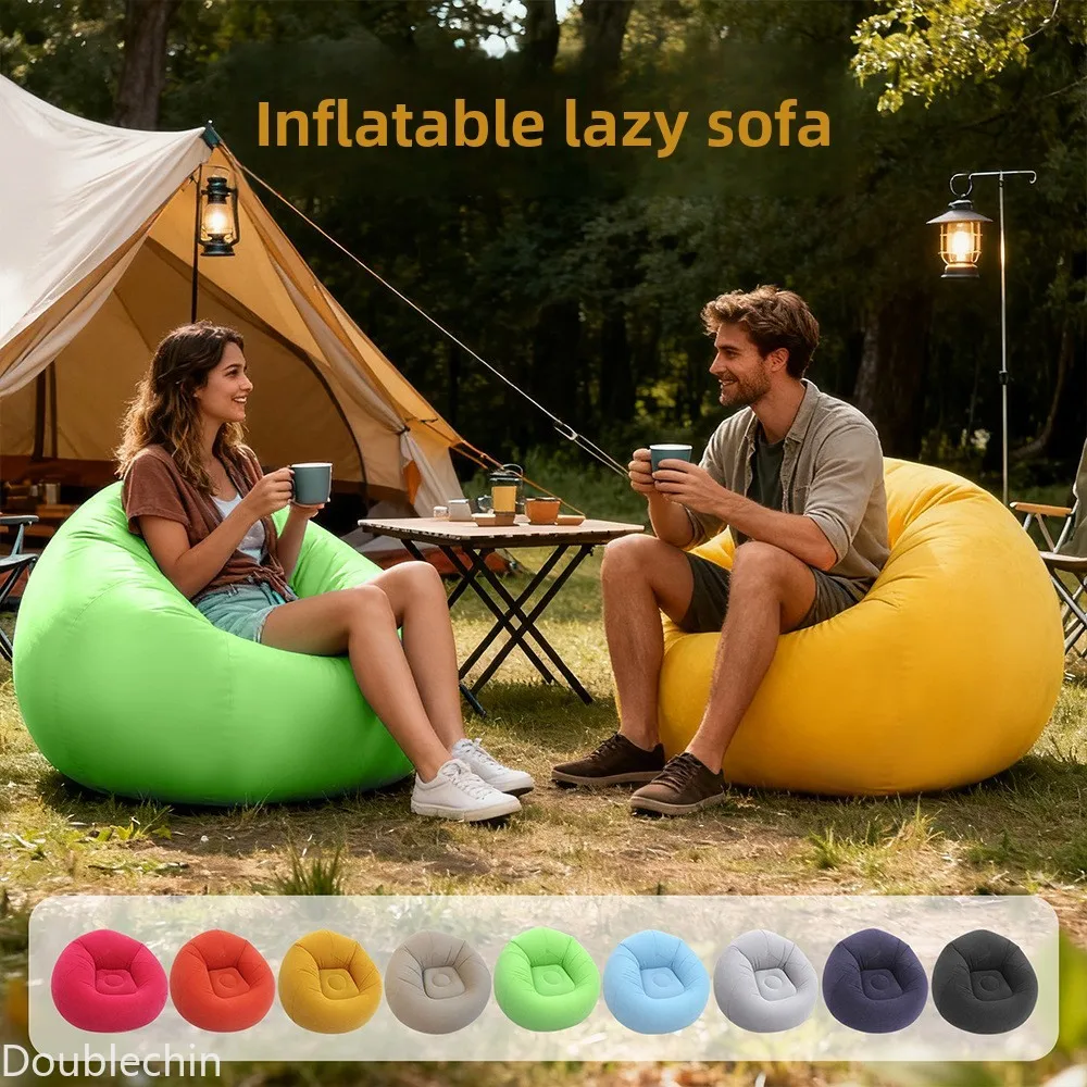 Single Flocked Inflatable Lazy Sofa, Foldable Bean Bag Ball Shaped Inflatable Chair for Indoor Outdoor Leisure Use