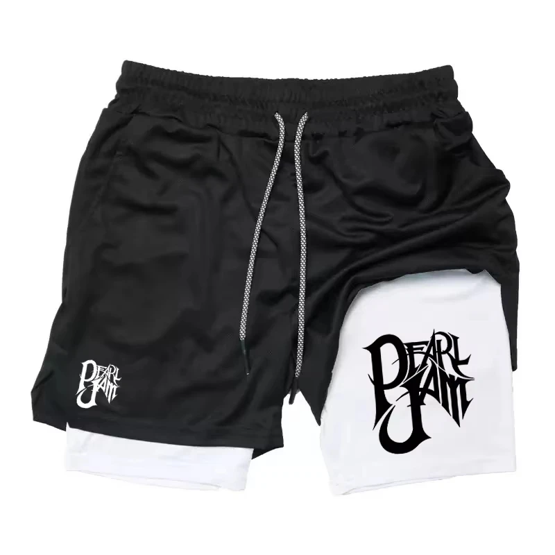 Men Fitness Gym Training 2 in 1 Sports Shorts Anime Berserk Head Running Quick Dry Workout Jogging Double Deck RL0326