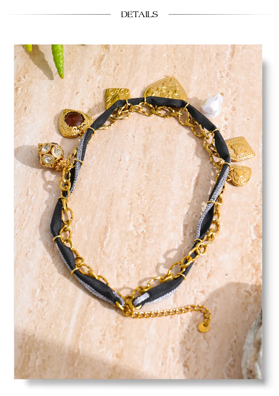 Yhpup Arrivals Seil geflochtene Kette Zirkonia Perle Herz Blume Tropfen Halskette beliebte Edelstahl Charm Kragen Schmuck – Detail 13