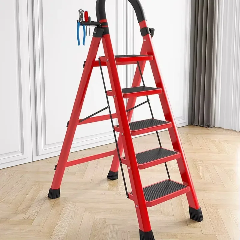 Multifunctional Folding Ladder 3-6 Step Extendable with Handrails Adjustable Household