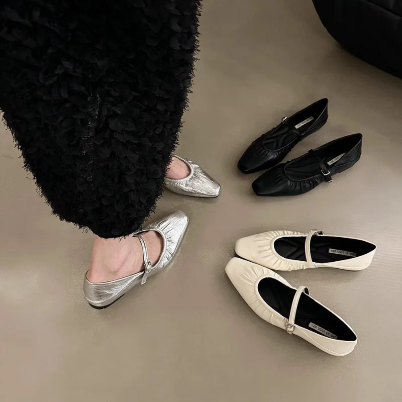 Women Flats Mary Janes Shoes Spring New Fashion Square Toe Shallow Ladies Soft Sole Ballerinas Flat Heel Casual Ballet Shoes