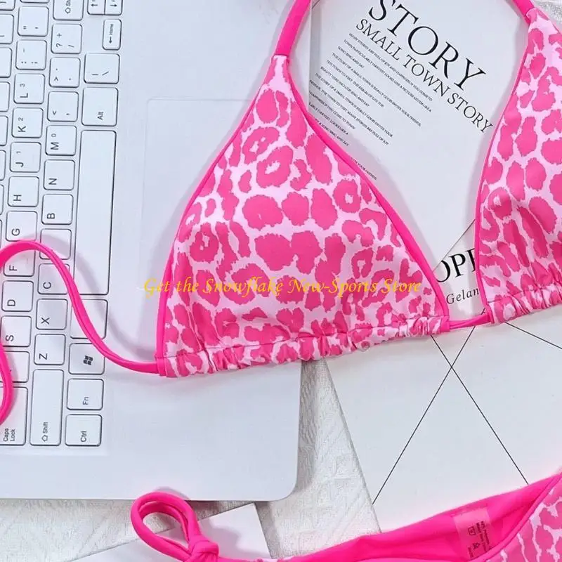 E56D Dames Tie Side Side Swimsuit Tweede stuk badpakken Leopard Print Halter Set