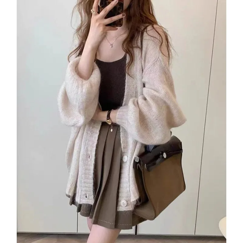 Мягкий уютный вязаный свитер кофейного цвета, женская осенне-зимняя верхняя тонкая верхняя одежда, длинная свеча обычной длины, для поездок на работу