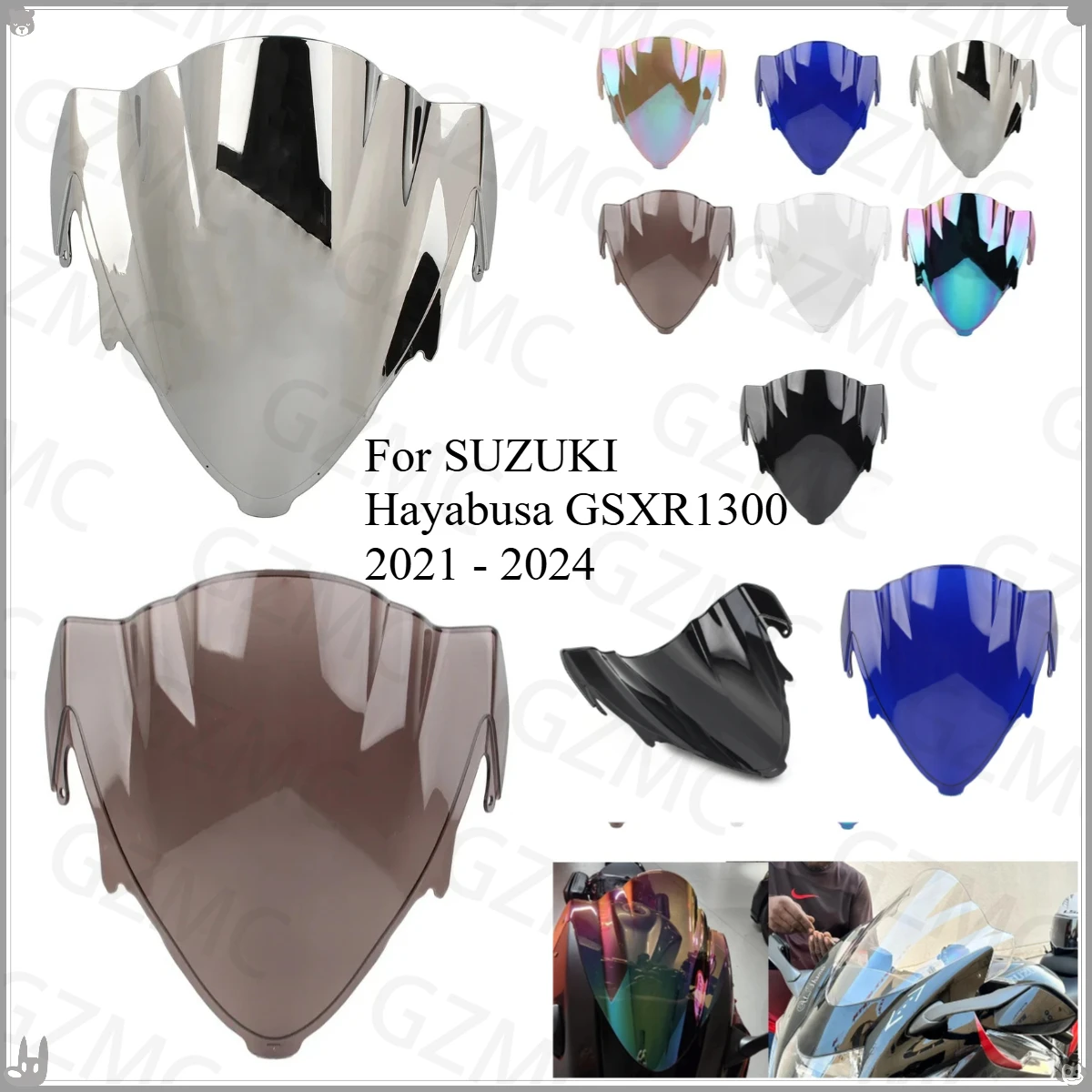 

For SUZUKI Hayabusa GSXR1300 2021 - 2024 Motorcycle Double Bubble Windshield Deflector Protector Wind Screen GSXR 1300 2022 2023