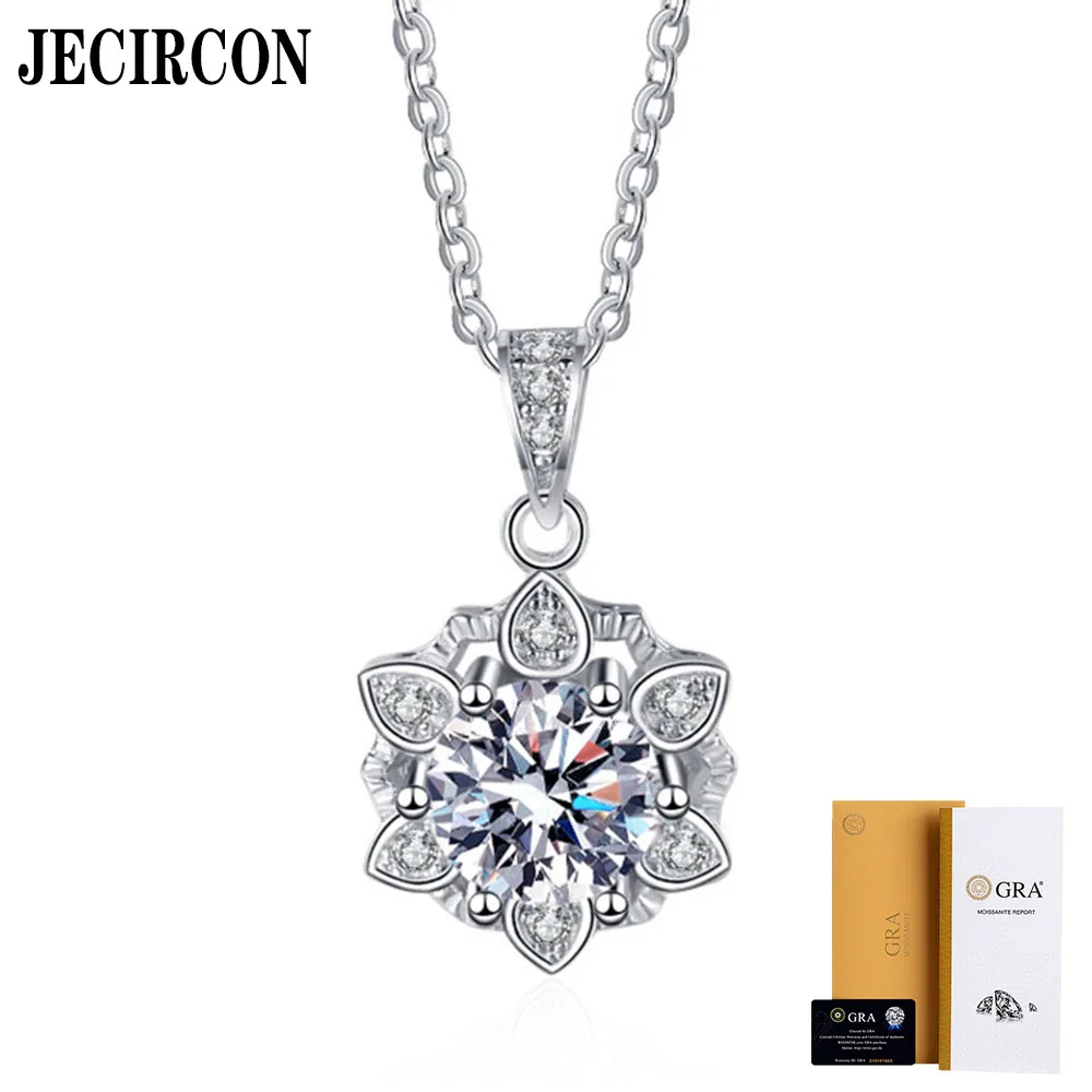 

JECIRCON 1ct Moissanite S925 Sterling Silver Necklace for Women Versatile Snowflake Pendant Niche Design Clavicle Chain Jewelry