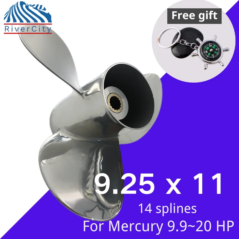 

9.25*11 Outboard Propeller For Mercury 9.9hp 15hp 20hp Boat Stainless Steel Screw 3 Blade 14 Spline Marine Engine Part