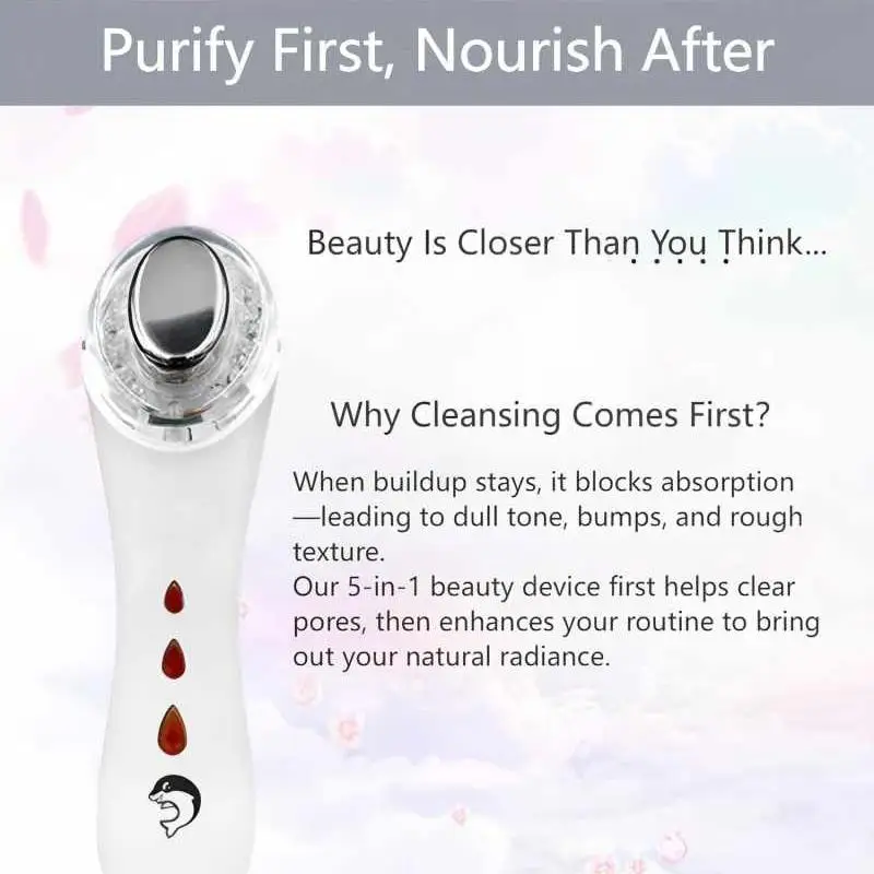جهاز تجميل الوجه بالموجات فوق الصوتية 5 في 1، 3 مصابيح LED، أيون + أيون - أوضاع للتنظيف العميق ودعم امتصاص الجوهر #3