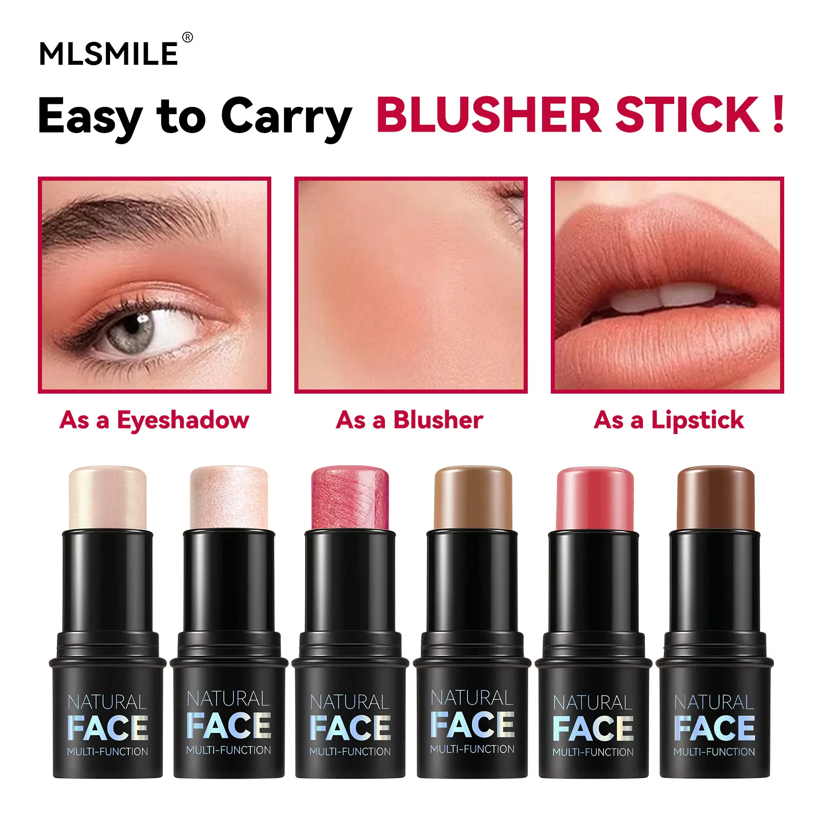3 In 1 Face Contour Stick Highlighter Blush Cream Makeup Stick Waterproof Brighten Shading Cosmetic