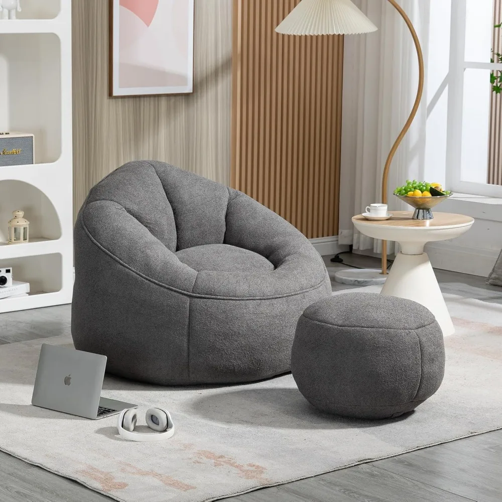 

Foam bean bag armchair, luxury interior furniture with padded foam padding and ottoman, perfect for living room, bedroom