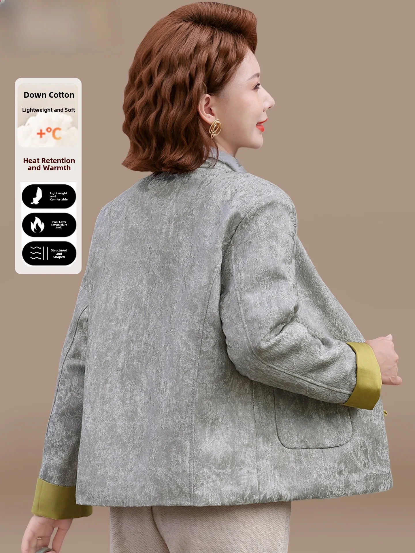 

New Chinese Sle Winter Coat down Cotton Jaet Traditional Faion Outerwear for Middle-Aged And ly Women Warm Cardigan