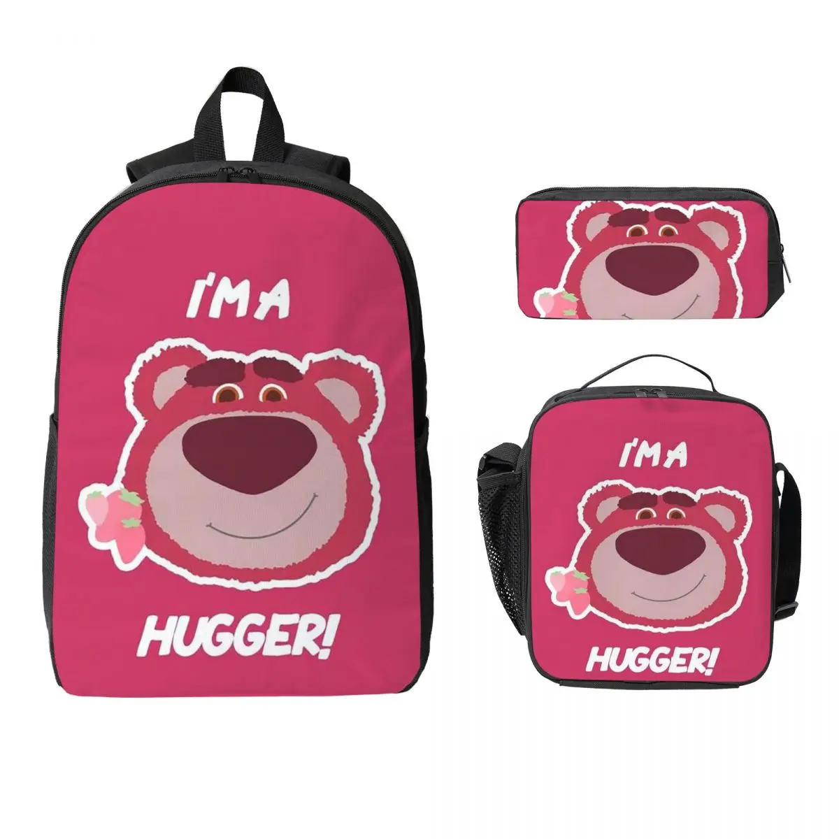 

Lotso Huggin-Strawberry Bear Backpack Boys Girls BookBag School Bag Laptop Shoulder Bags 3ps Insulated Lunch Bag Pencil Case