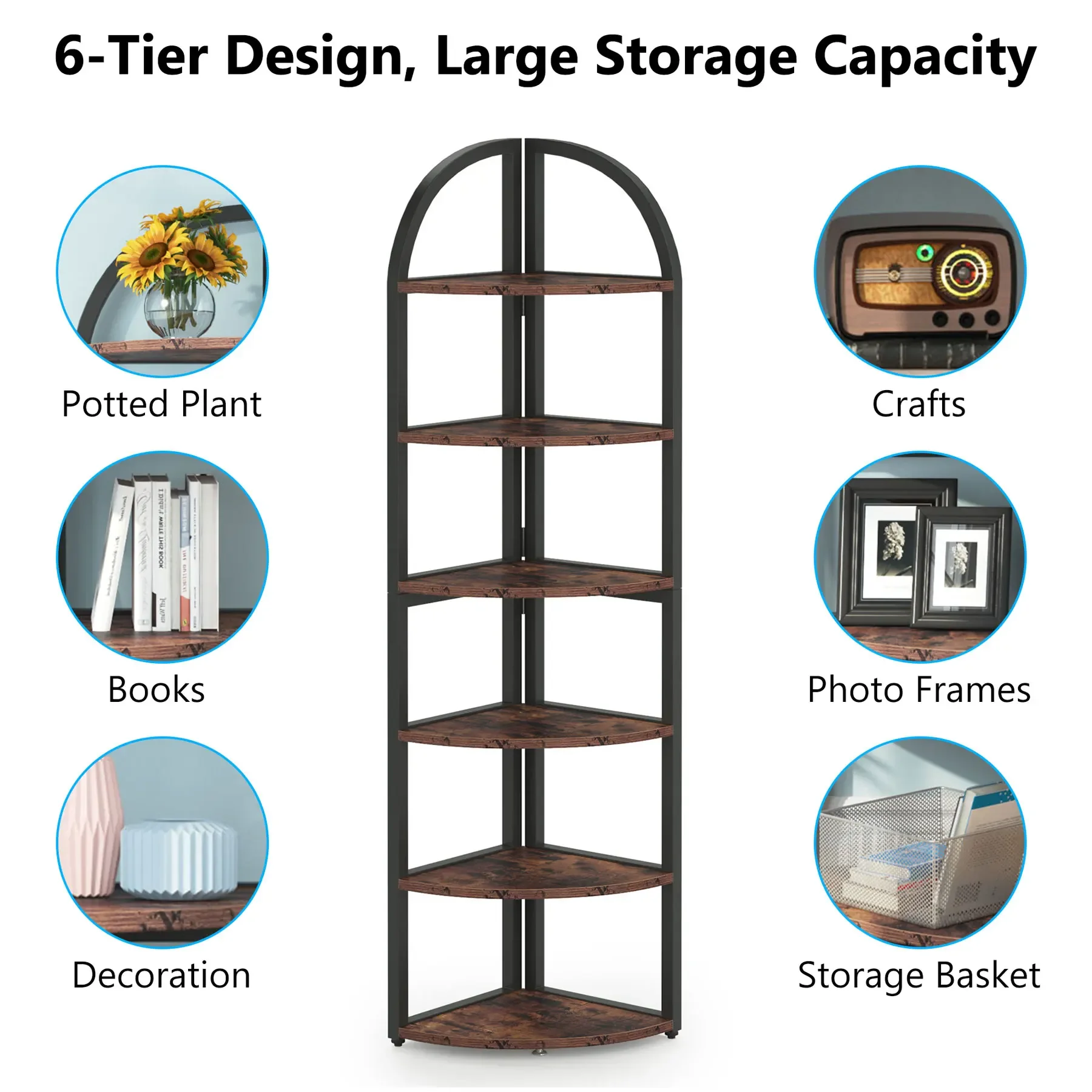 Imagem -03 - Rústico Planta Stand Display Rack Estante de Canto Alto para Espaço Pequeno Tribesign Tier Corner Shelf