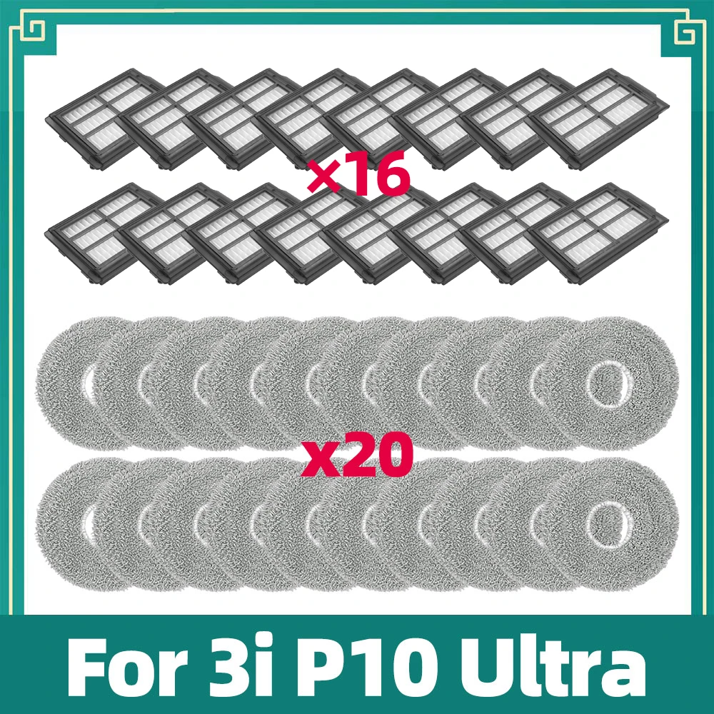 متوافق مع قطع غيار مكنسة الروبوت 3i P10 Ultra: فلتر HEPA، قطعة قماش للمسح
