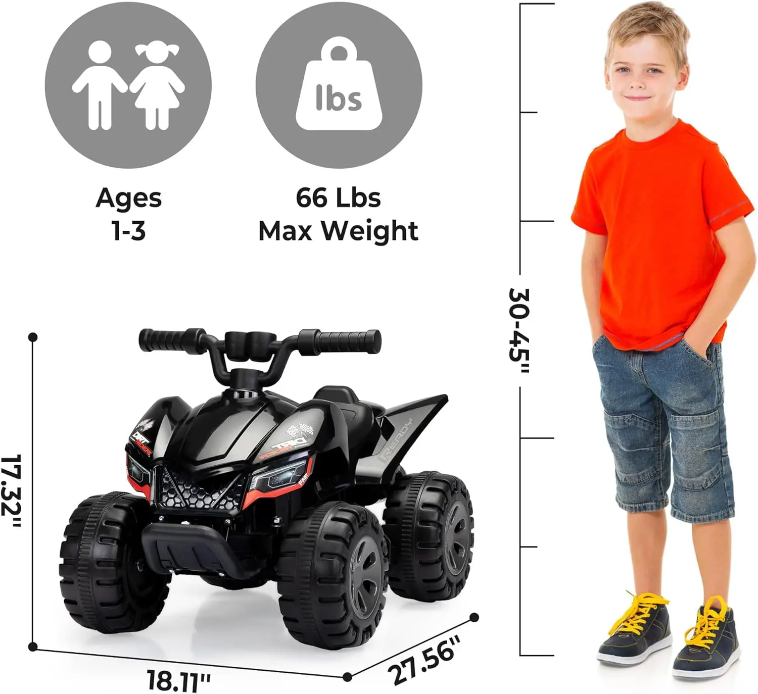 6V Ride On Toy for Toddler, 25W 4 Power Wheels with Cool Spraying System, 4-Wheeler Quad ATV Play Car Electric Vehicles with LED