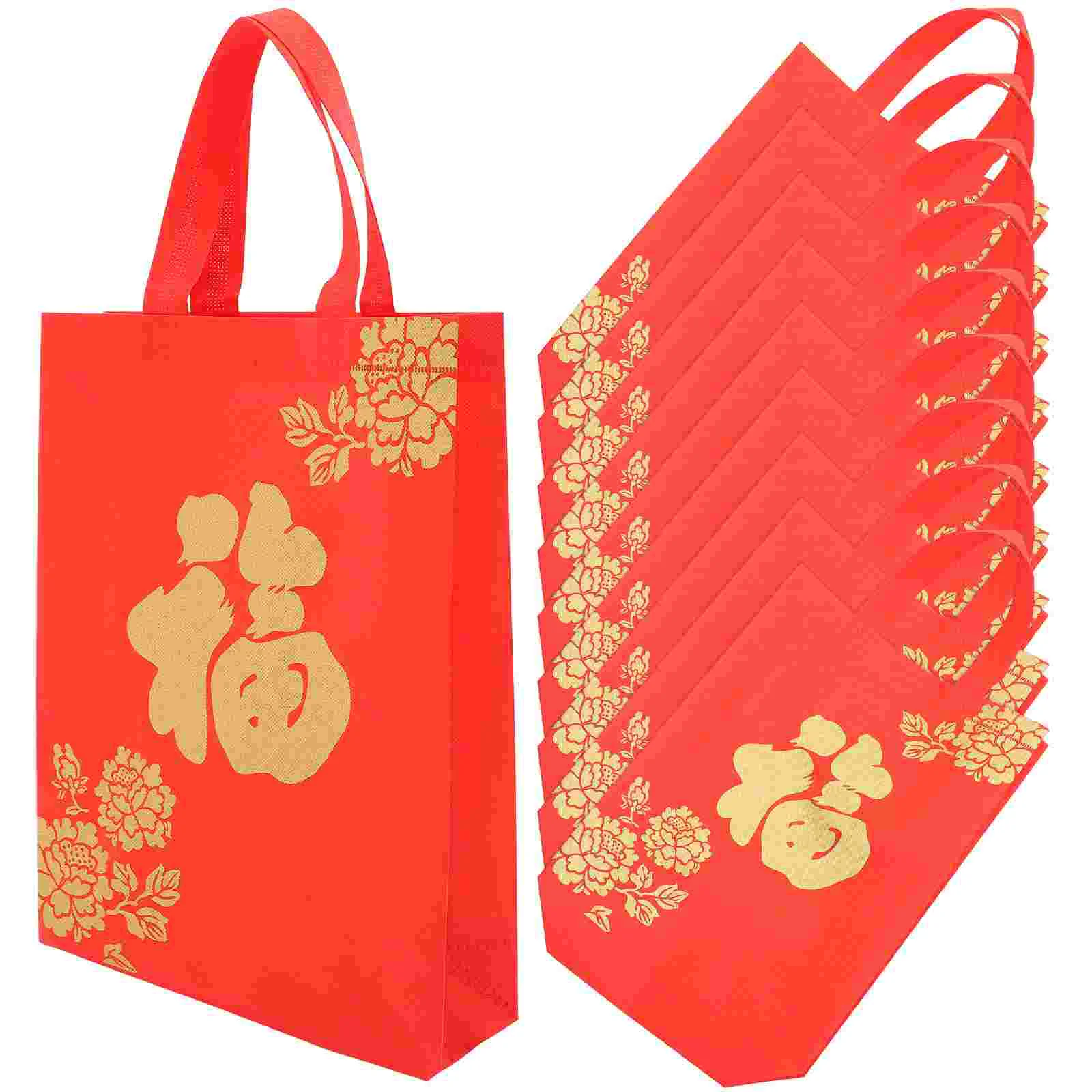 

10 Pcs Fu Word Gift Bag New Year Reusable Spring Festival Party Favor Favors Pouches Chinese Tote Bags Nonwovens China