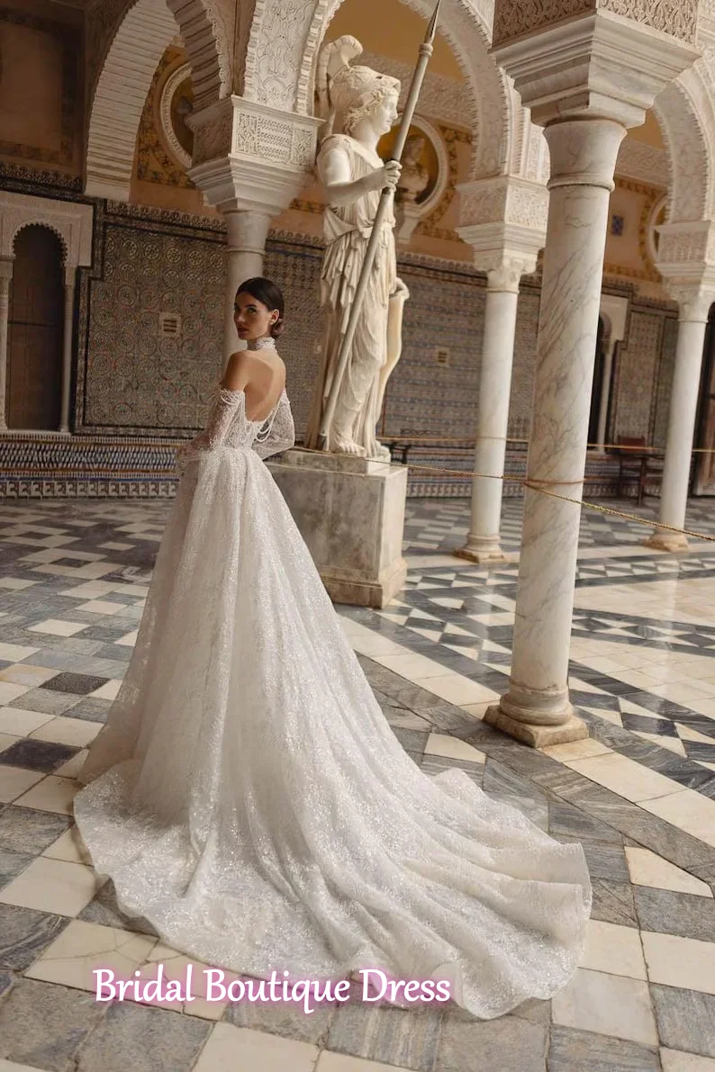 New Arrivals Off The Shoulder Long Sleeve Sweetheart Neck Lace A-Line Bridal Wedding Dress Vestido De Novia