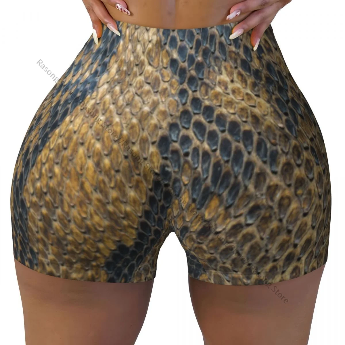 Spandex Yoga Shorts for Women Snake Skin Texture Background Workout Booty Shorts