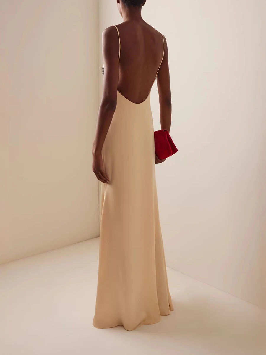 TWOTWINSTYLE Colorblock Slimming Minimalism Dress for Women Square Neck Sleeveless Patchwork Lace Midi Backless Dresses Female