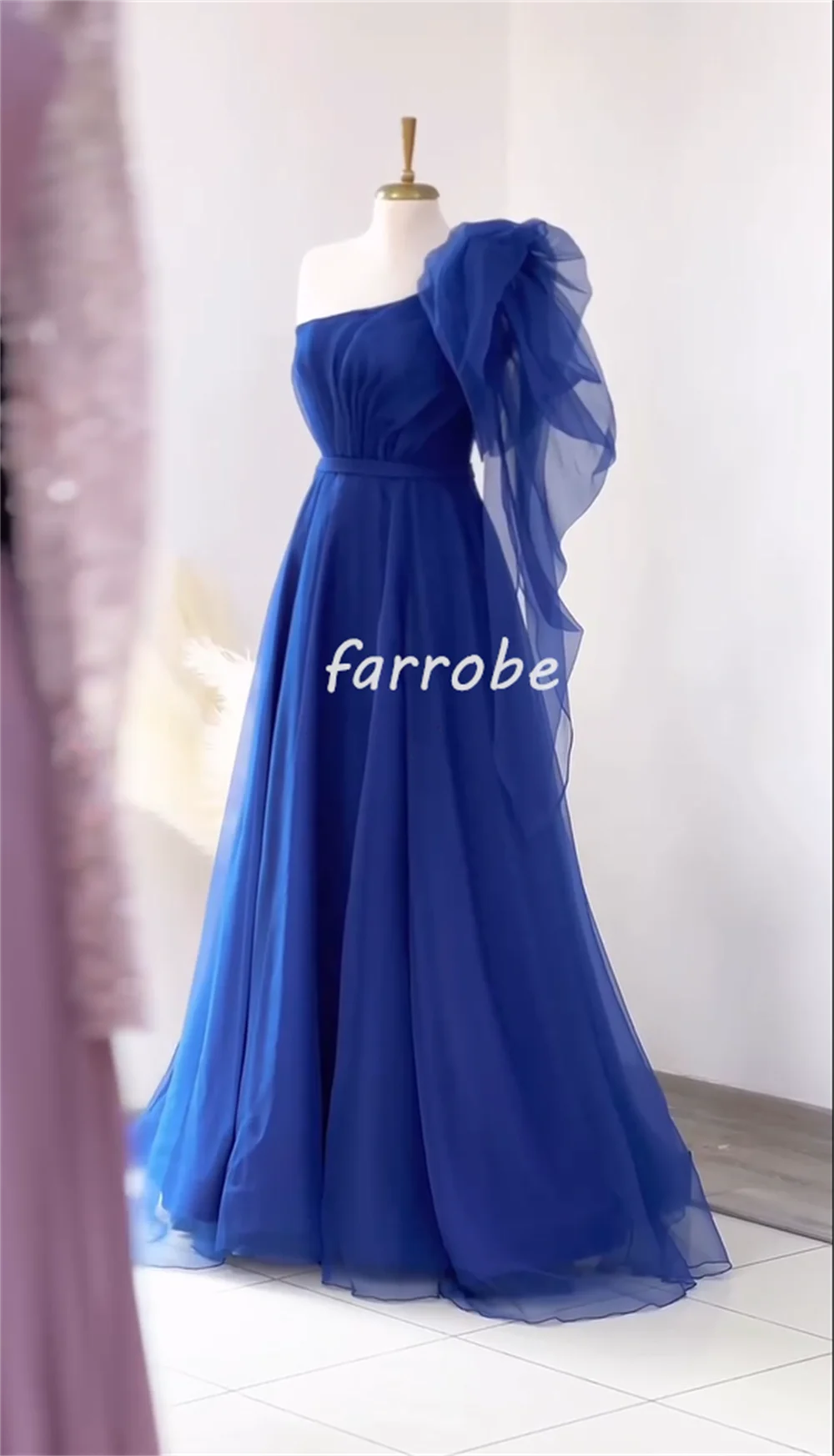 Customized Simple Tulle Pleat Ruched Draped A-line One-shoulder Long Dresses Bespoke Occasion Dresses Exquisite Elegant