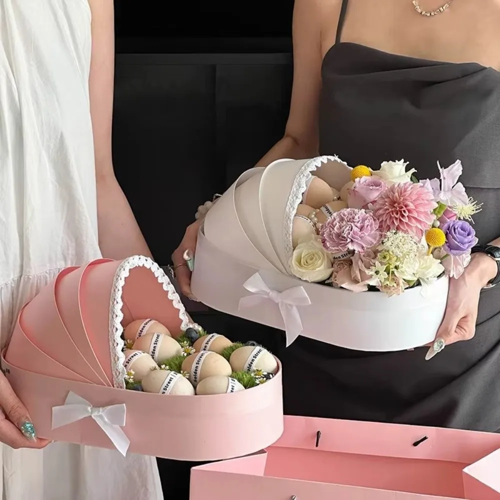Blue Pink White Baby Shower Gift Box Fresh Flower Multi-Functional Fresh Flower Arrangement Box Moon Cake Moon Cake Basket