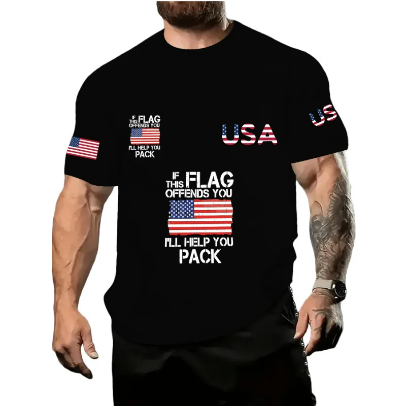 

Hot selling men's casual T-shirt 3D digital letter printed graphic short sleeved loose and breathable round neck top for men