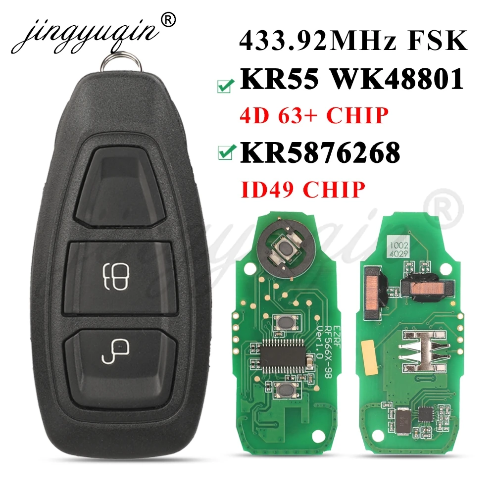 

jingyuqin 2BTN 433Mhz ID49/4D63 Car Remote Key For Ford Focus Fiesta C-Max Mondeo Ecosport Focus Galaxy Kuga 5WK48801/KR5876268