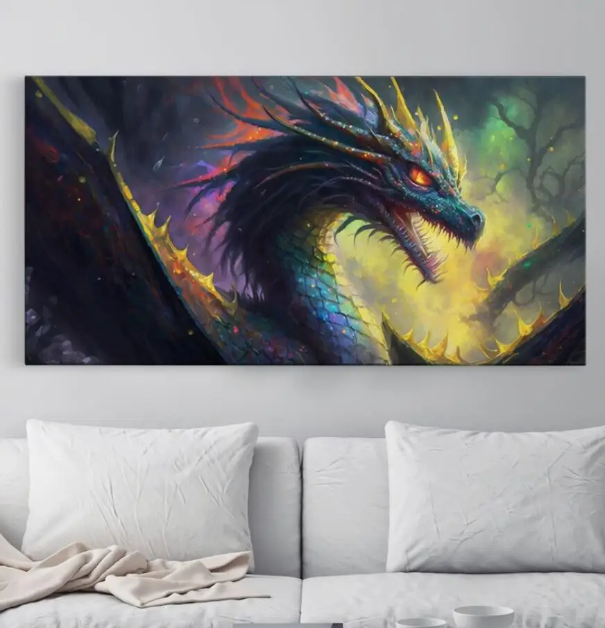 Psychedelic Fire Breathing Horned Dragon Home Decoration 5D DIY Embroidery Artificial Magic Dragon Pattern Diamonds Painting Set