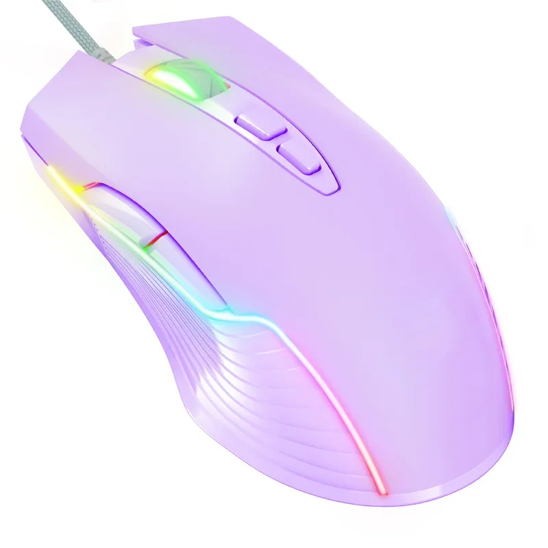 Gaming Mouse USB Wired 6400DPI LED Backlight Optical Ergonomic Purple Gaming Mice for Computer PC Laptop Gamer