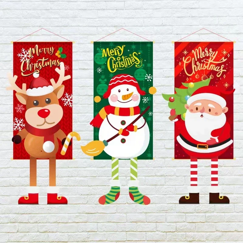 2023 Merry Christmas Hanging Cloth Banner Creative Cartoon Background Fabric Christmas Decor for Home Xmas Pendants Navidad Noel