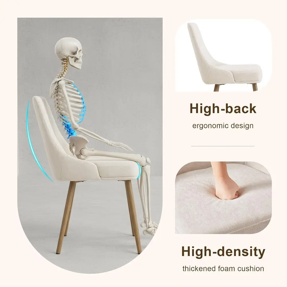 ชุดเก้าอี้ทานอาหารสไตล์ฟาร์มเฮาส์ทันสมัย 4 ตัว หุ้มเบาะหนานุ่ม พนักพิงโค้งมน ผ้าสีเบจ สำหรับห้องครัวและห้องรับประทานอาหาร