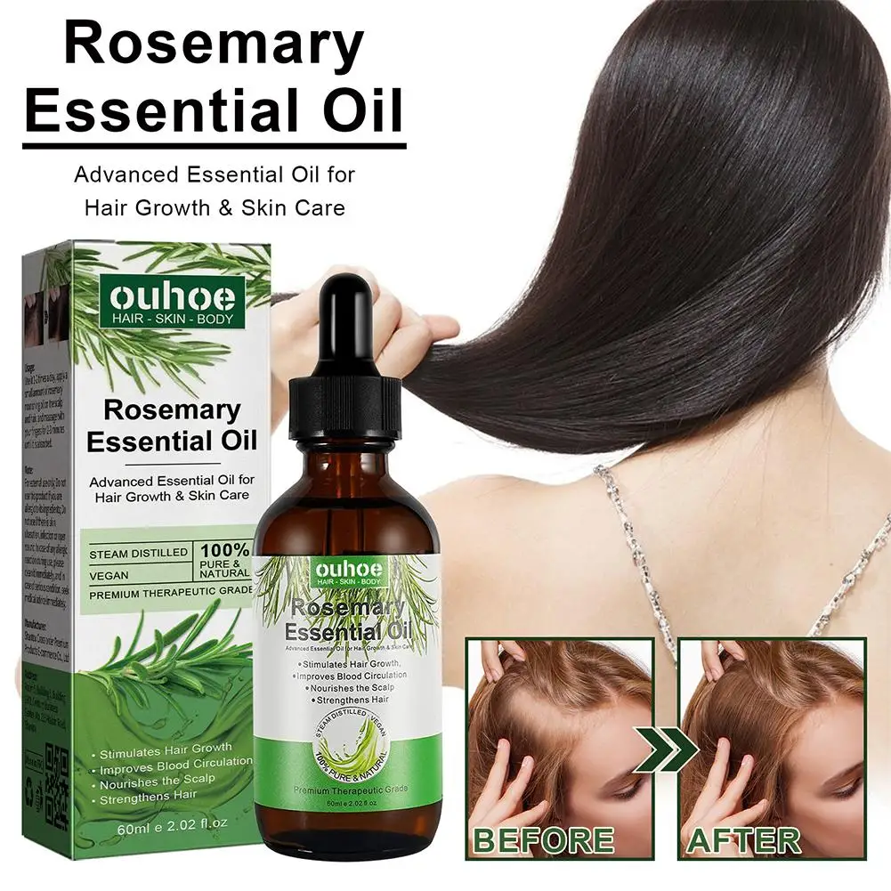 Óleo essencial natural puro para o cabelo, 60ml, 2 partes, óleos essenciais para o cuidado do cabelo, para cabelos brilhantes, cuidados saudáveis do cabelo