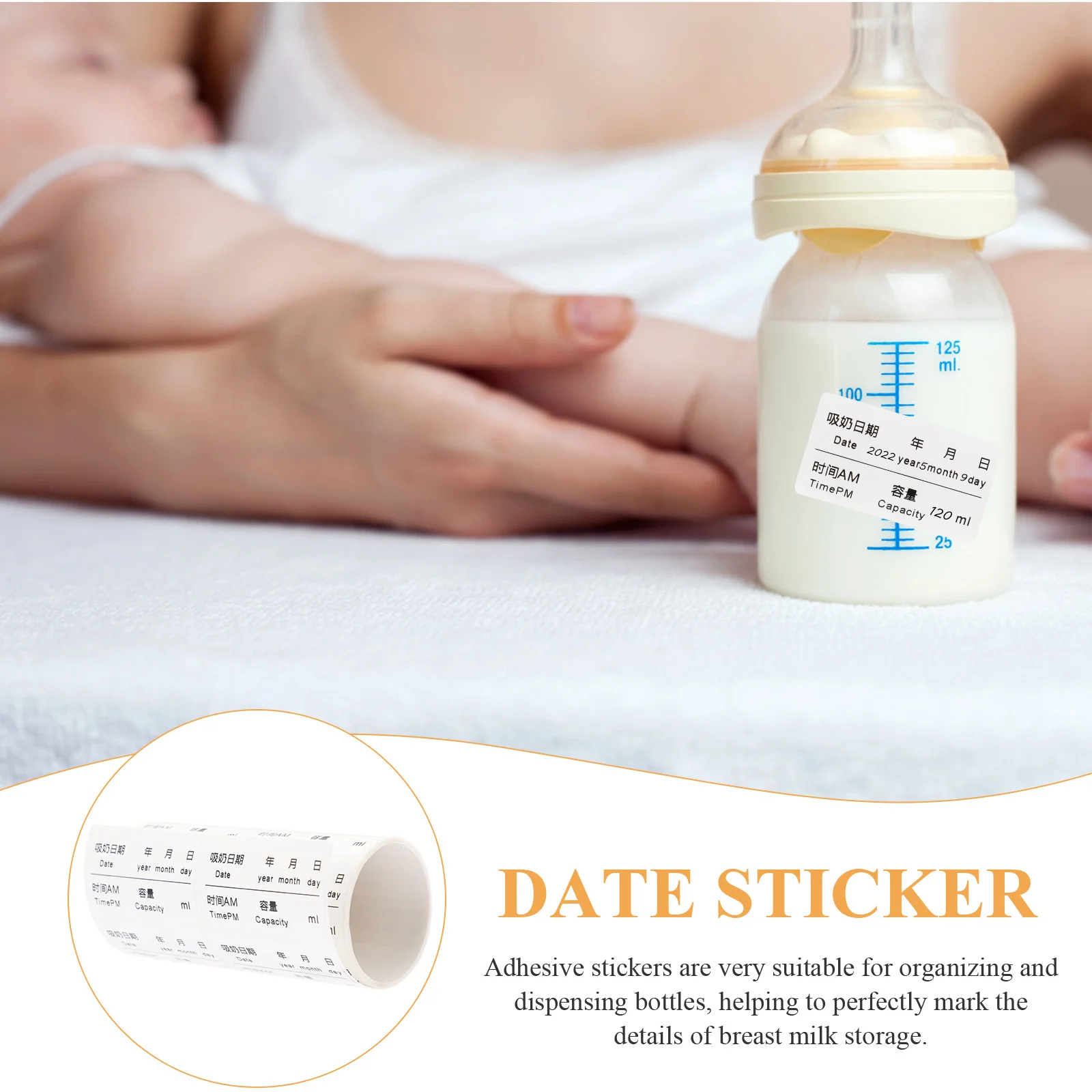 

100Pcs Breast Milk Removable Labels Waterproof Strong Adhesive for Date Tracking Bottle Stickers Breast Milk Removable Labels