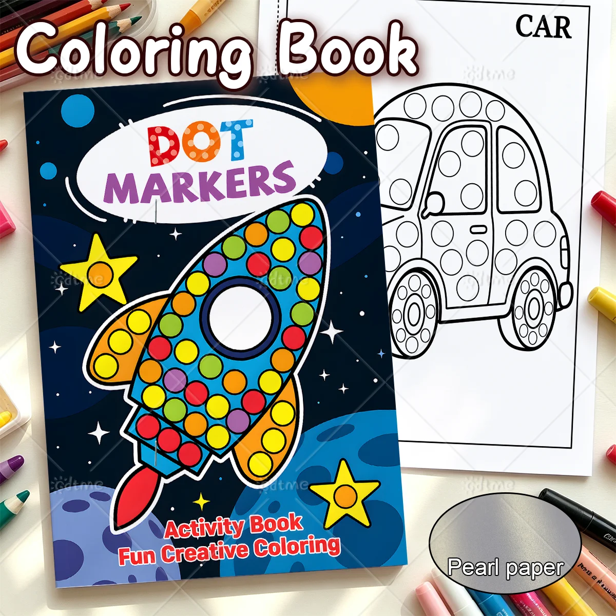 Dot Markers Activity Book, Large Print Space Rocket Themed Dot Painting Book, Stress Relief Creative Coloring Book for Adults