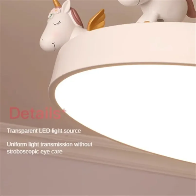 Modern Led Unicorn Ceiling Mounted Light for Children Kids Girls Pink Decoration Lamp Horse Remote Control Dimmable Home Bedroom