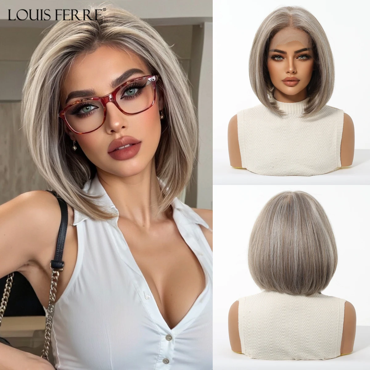 13*6 HD Transparante Kant Voor Pruiken Natuurlijke Haarlijn Korte Rechte Synthetische Pruiken Voor Vrouwen Dagelijks Party Bruin gemengde Blonde Pruiken