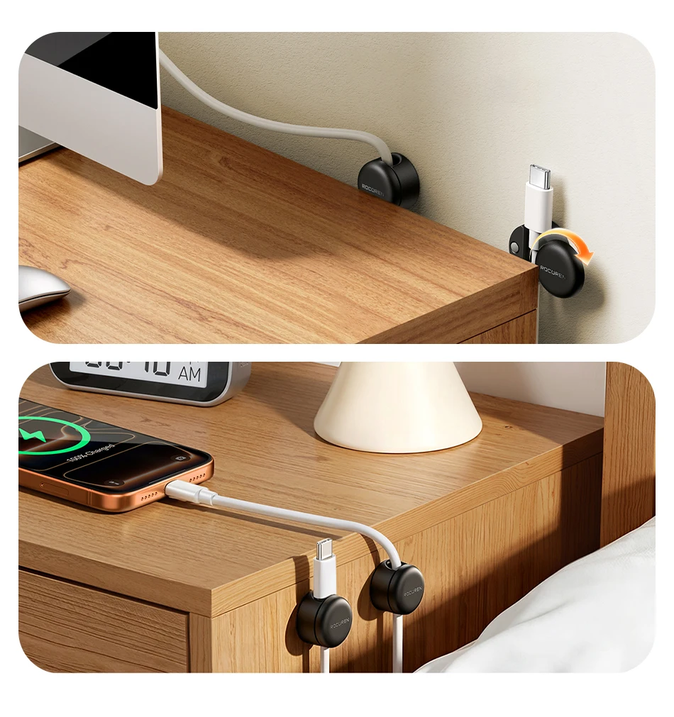 Rocoren Spiral Cover Magnetic Cable Clamp Cable Smooth and Adjustable Rope Holder Under Table Cable Management Cable Organizer