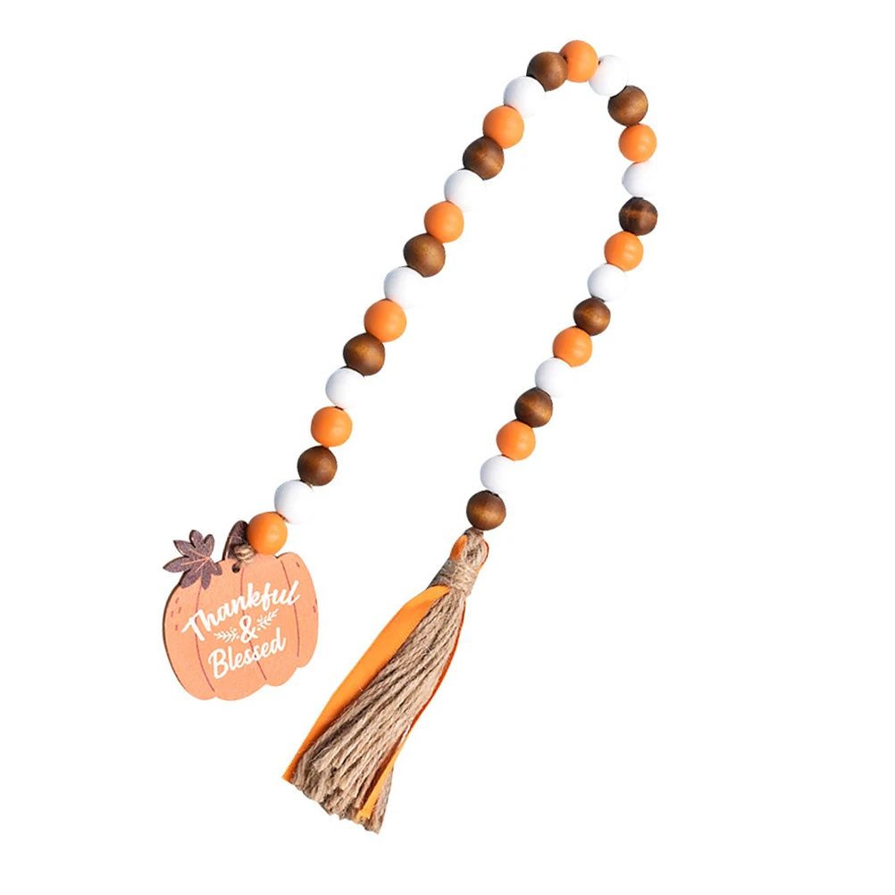 

Pumpkin Hanging Tag Beaded Decoration Farmhouse Wood Garland Home Tassel Rustic Wall Decor Wooden Beads String Fall Garlands