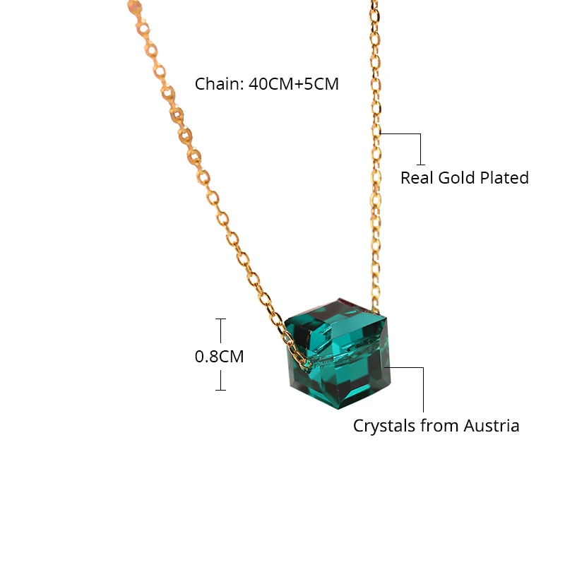 Premium Crystals From Austria Green Cube Beads Necklaces Pendant Gold Color Chain Jewelry For Women Chic Birthday Jewelry