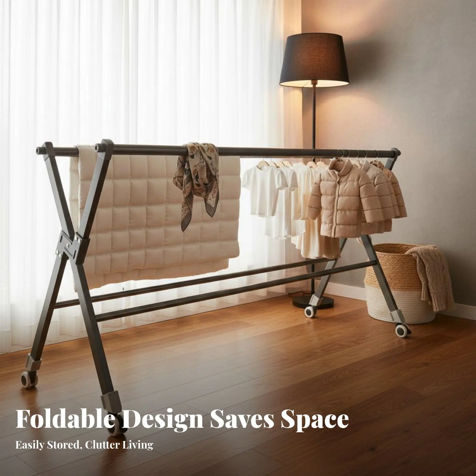 Picture 4: Foldable Clothes Drying Rack Installation No Assembly Foldable Garment Stand Multi-Tier Drying Stand Indoor & Outdoor Use