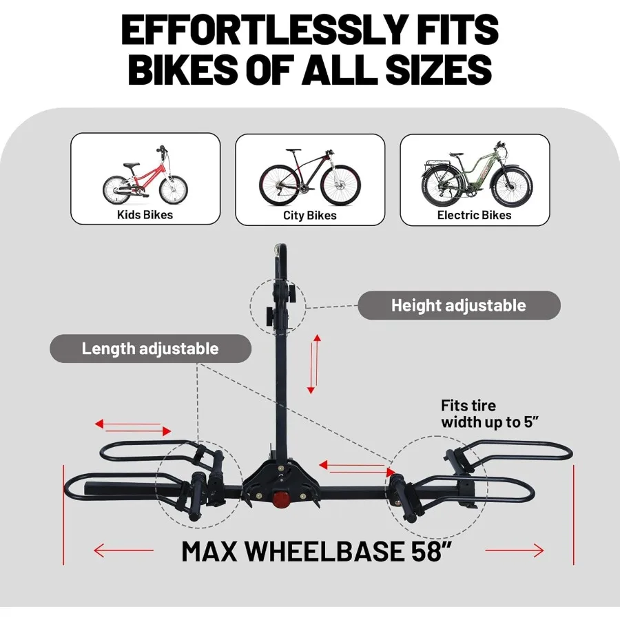 แร็คจักรยานแบบติดตั้งบนแพลตฟอร์มสำหรับรถยนต์ รถบรรทุก รถ SUV รถมินิแวน - เหมาะสำหรับจักรยานเสือภูเขา จักรยานเสือหมอบ จักรยานเสือภูเขาแบบ Gravel ที่มียางขนาดใหญ่สูงสุด 5 นิ้ว รองรับน้ำหนักได้ถึง 200 ลิตร