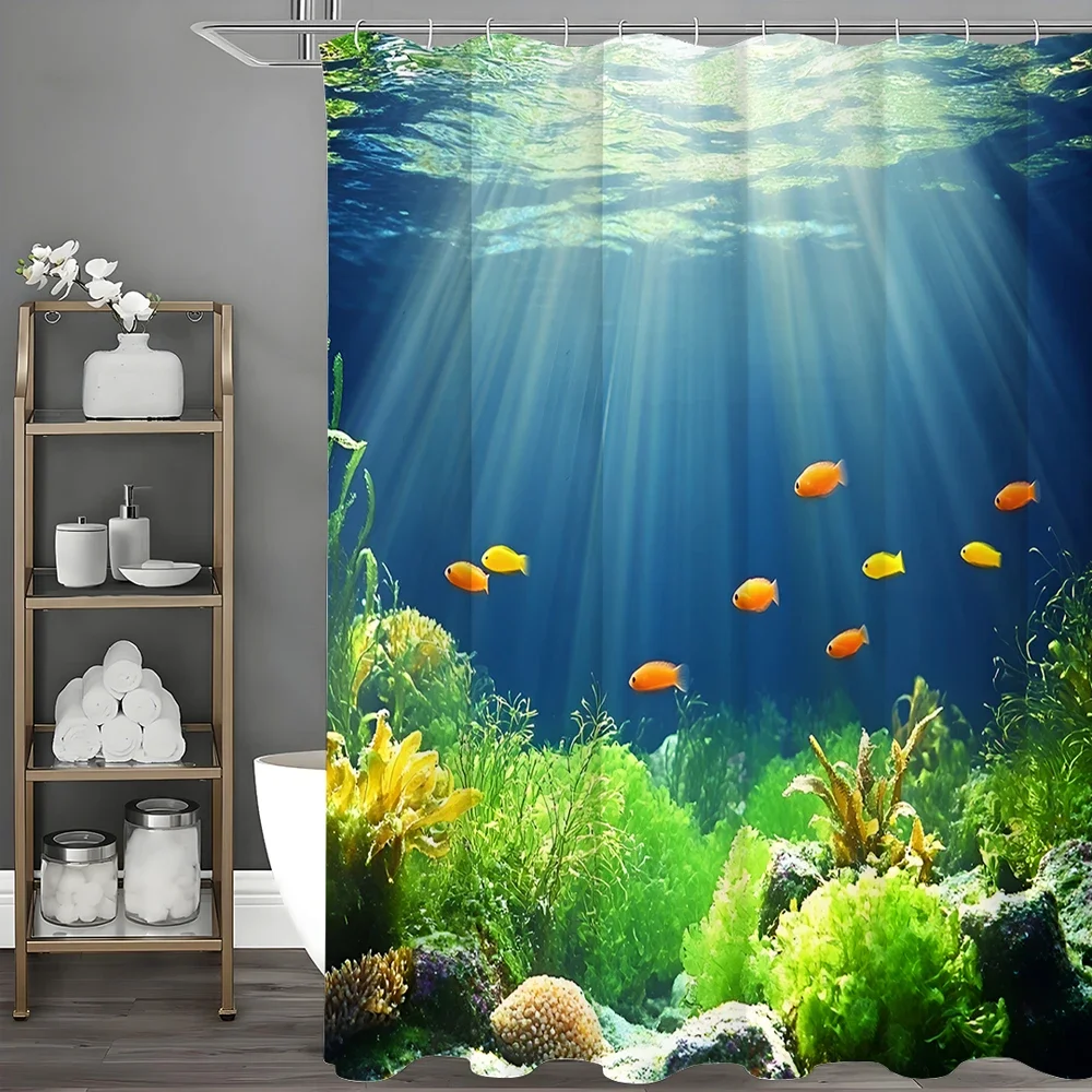 

Подводный мир, морские водоросли, маленькая занавеска для душа с рыбой, декоративная занавеска для душа в ванной комнате, водонепроницаемая занавеска для душа с
