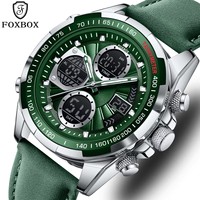 FOXBOX Fashion Military Mens Watches Luxury Original Sports Chronograph Watch Man Waterproof Quartz Digital WristWatch LED