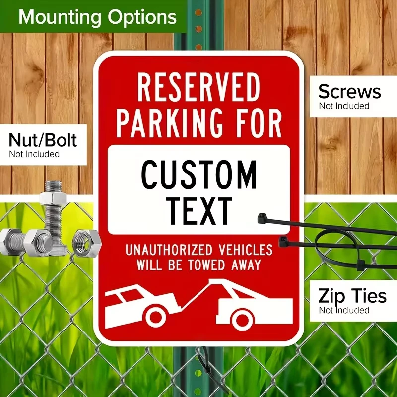 `Custom Text Reserved Parking Warning Metal Tin Sign, Weatherproof Wall Mount Plaque for Driveway Garage Private Property Decora