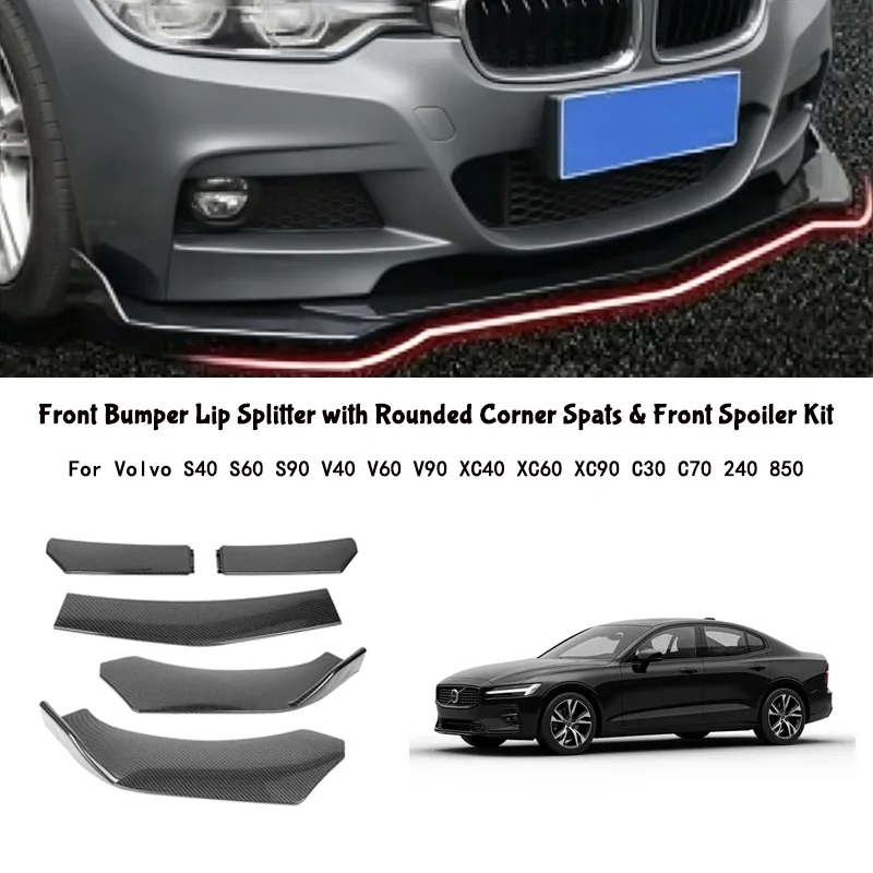 5-Segment Adjustable Front Bumper Lip Splitter Body Kit For Volvo S40 S60 S90 V40 V60 V90 XC40 XC60 XC90 C30 C70 240 850