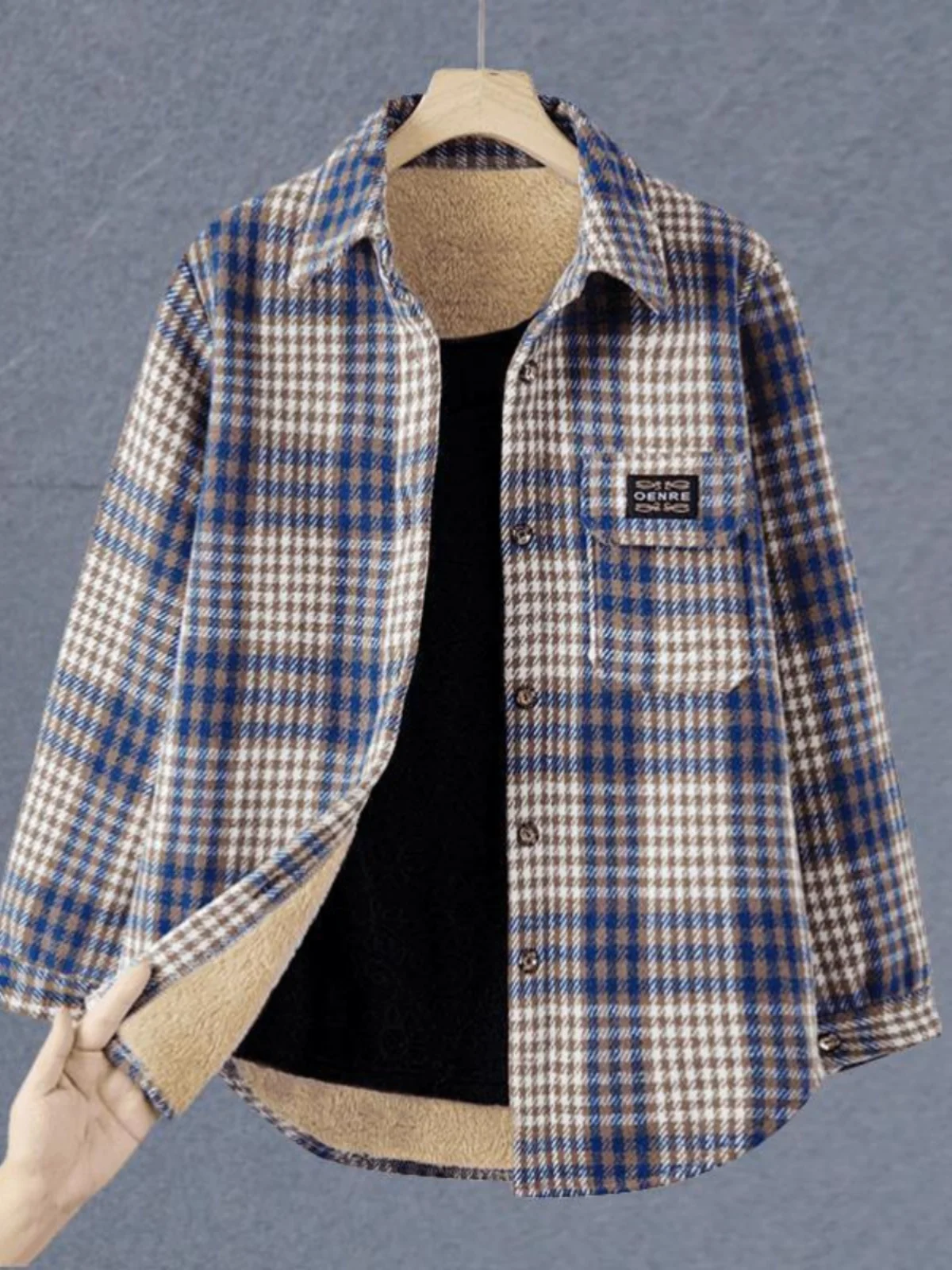 

Retro Plaid Fce Lined Women's irt Autumn Faion 2025 New Loose Warm Top Versatile Long Sve Collar Korean Sle