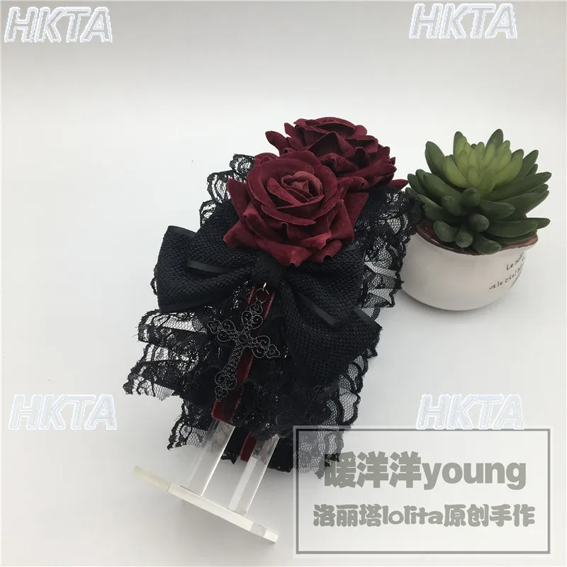 Original Dark Goth Y2k Velvet Rose Cross Headband Lolita Headdress Halloween Ornaments Hair Accessories Girls Women Halloween