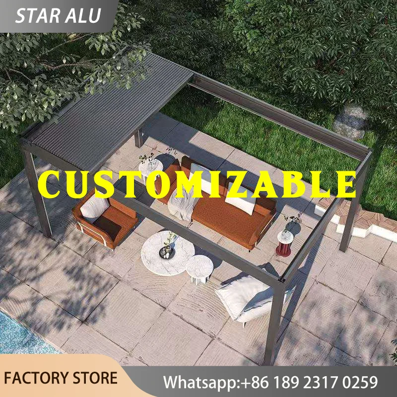 Luxury Aluminum Pergola Gazebo Louvered Roof Canopy Heavy Duty Outdoor Pool Cabana Shelter Waterproof Sunshade Glamping Pavilion