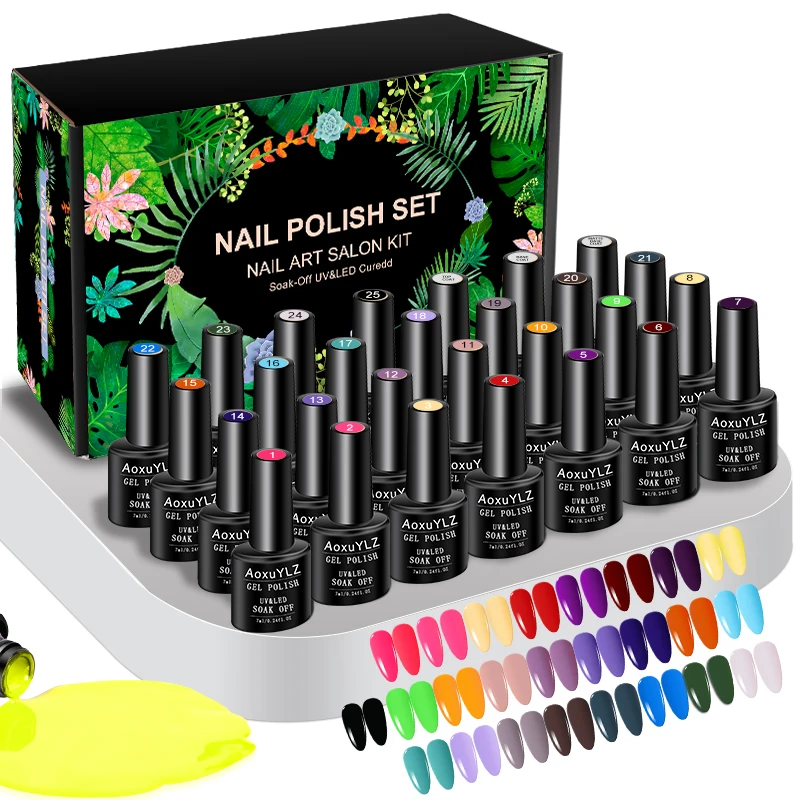 28 개/대 젤 매니큐어 세트 유리 병 UV 젤 광택 레드 핑크 다채로운 젤 폴란드어 매트 탑베이스 코트 네일 젤 키트