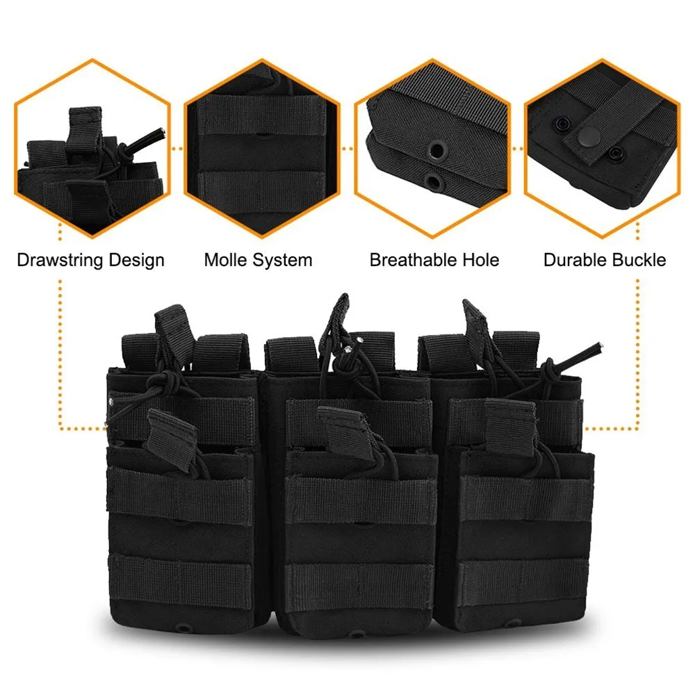 Double-Layer Triple Magazine Pouch Molle 6 Rounds Mag Pouches Open Top Quick Draw Rifle Cartridges Holder Universal Mags Bag