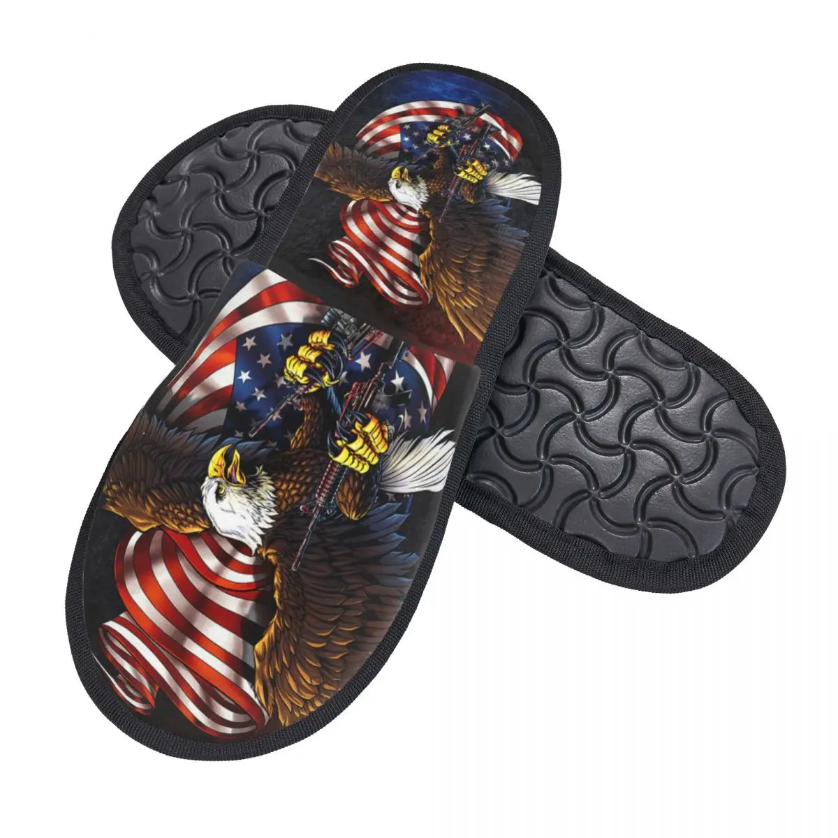 Custom Patriotic USA Flag American Eagle Memory Foam Slippers Women Soft Warm House Slippers